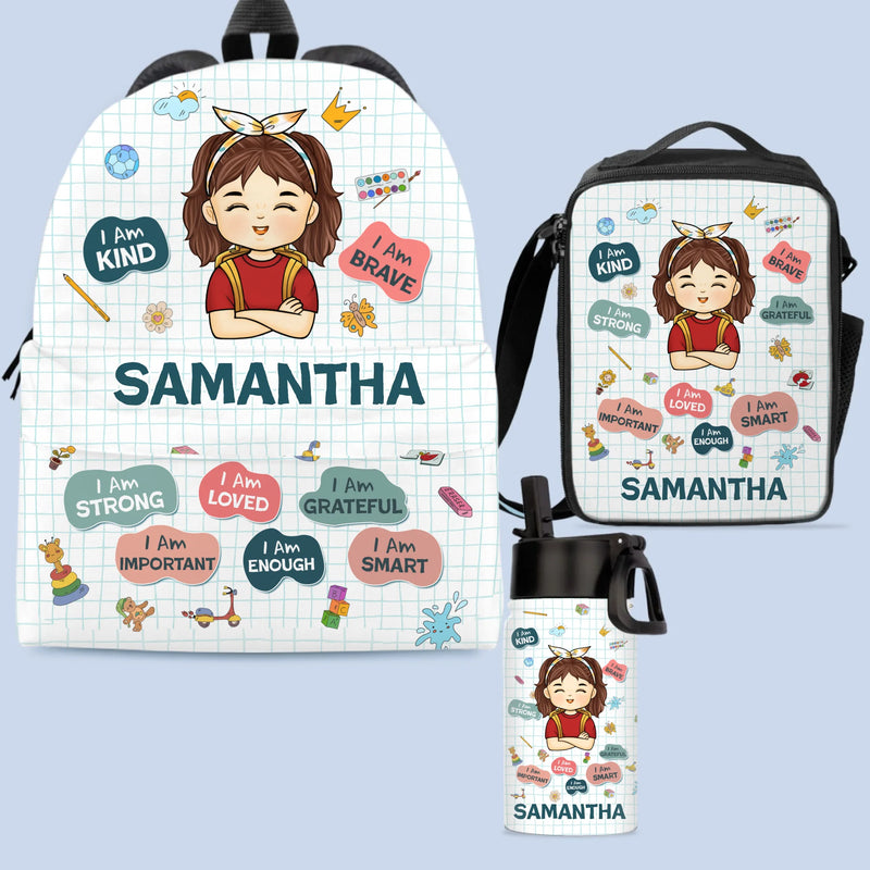 Custom Name Girl Affirmation Gifts for Kids - Personalized Kid Backpack Combo