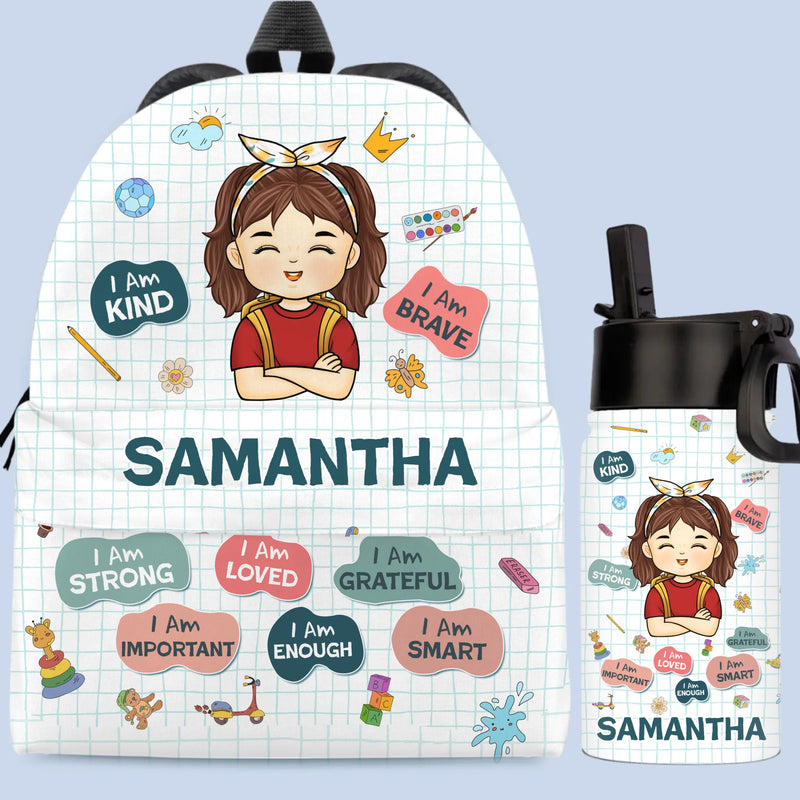 Custom Name Girl Affirmation Gifts for Kids - Personalized Kid Backpack Combo