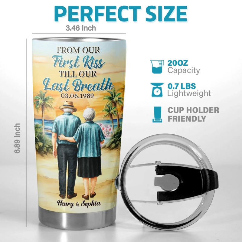 Custom Tumbler - Personalized Anniversary Wedding Gifts For Husband And Wife, Him And Her - First Kiss, Endless Love Journey