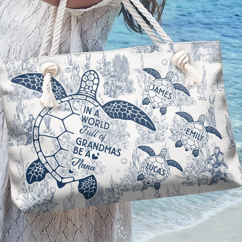 Custom Canvas Beach Bag - Personalized Summer Vacation And Travel Gifts For Women, Grandma - Turtle Crew Needs A Nana