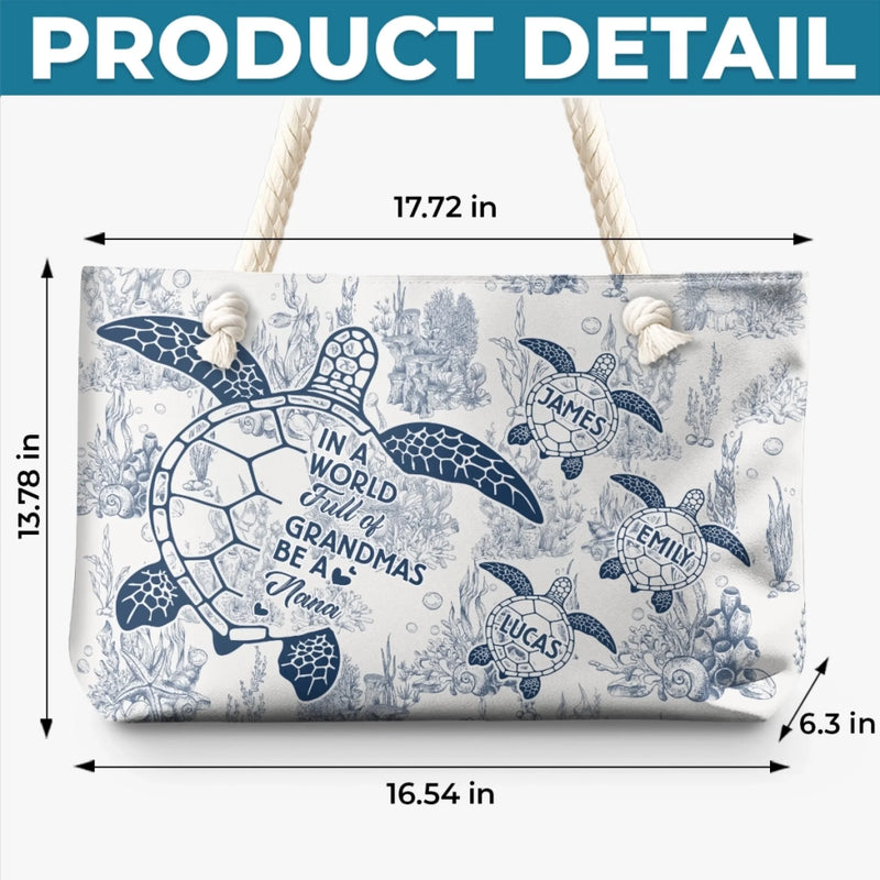 Custom Canvas Beach Bag - Personalized Summer Vacation And Travel Gifts For Women, Grandma - Turtle Crew Needs A Nana