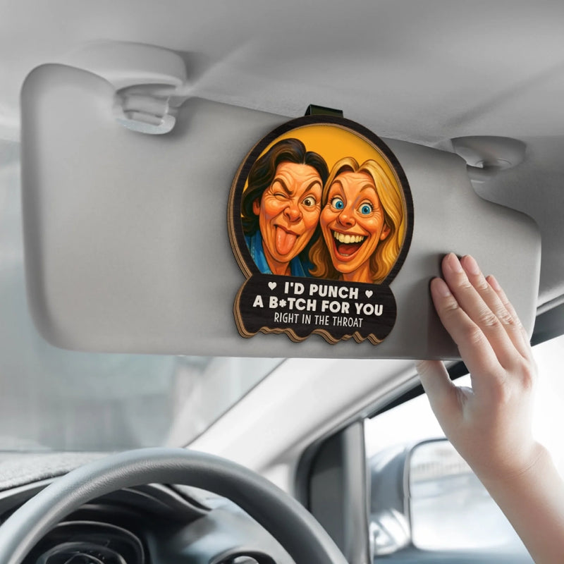 Custom Photo Funny Caricature Car Visor Clip - Personalized Best Friend Birthday Gifts For Women - I'd Punch For You