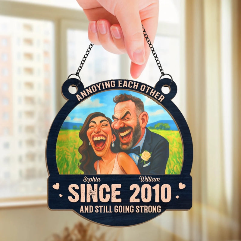 Custom Photo Funny Caricature Window Hanging Suncatcher Ornament - Personalized Anniversary Wedding Gifts For Husband And Wife, Him And Her - Still Going Strong