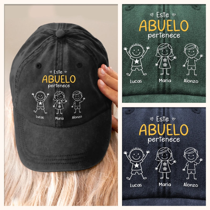 Gorra de Béisbol Personalizada de Mezclilla Vintage Lavada – Regalos de Cumpleaños Personalizados para Papá, Abuelo – Este Abuelo Pertenece