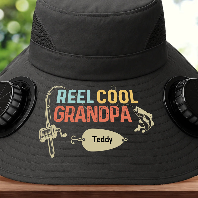 Custom Hat With Fans Solar Power - Personalized Birthday Fishing Gifts For Fisherman, Dad, Grandpa - Reel Cool Grandpa