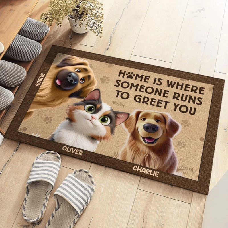 Custom Home Decor Decorative Mat - Personalized Birthday Gifts For Dog Cat Lovers, Dog Dad And Mom, Cat Owners - Home Is Where The Paw Is