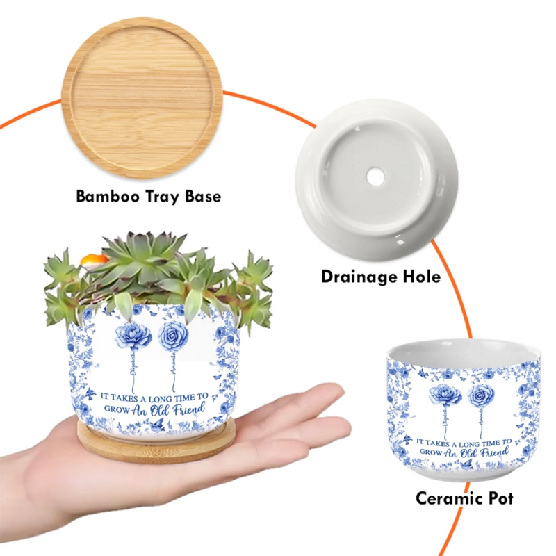 Custom Home Decor Ceramic Plant Pot - Personalized Best Friend Birthday Gifts For Women - Time Nurtures Everlasting Bonds