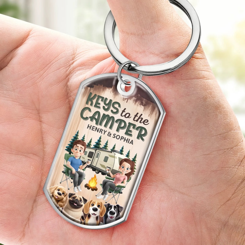 Custom Keychain - Personalized Birthday Camping Gifts For Husband And Wife, Dog Cat Lovers - Camper Vibes Only