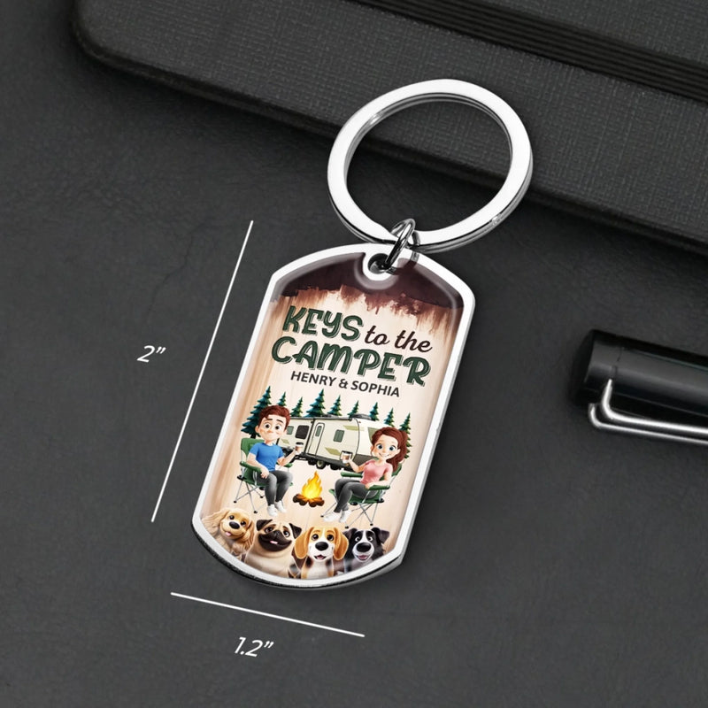 Custom Keychain - Personalized Birthday Camping Gifts For Husband And Wife, Dog Cat Lovers - Camper Vibes Only