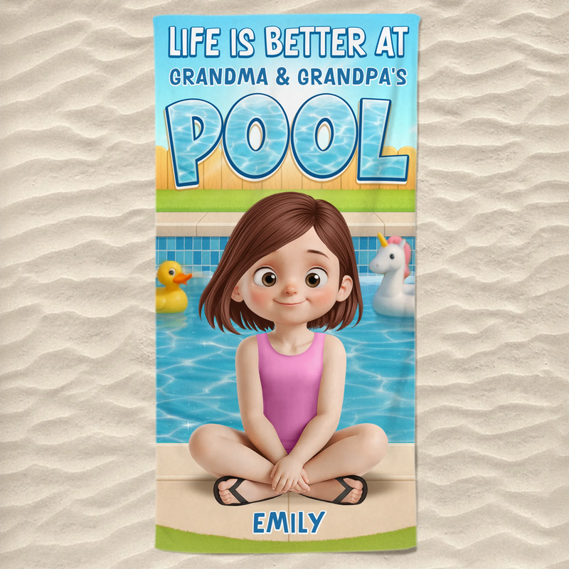 Custom Name Grandma and Grandpa's Pool Gifts for Kids - Personalized Beach Towel
