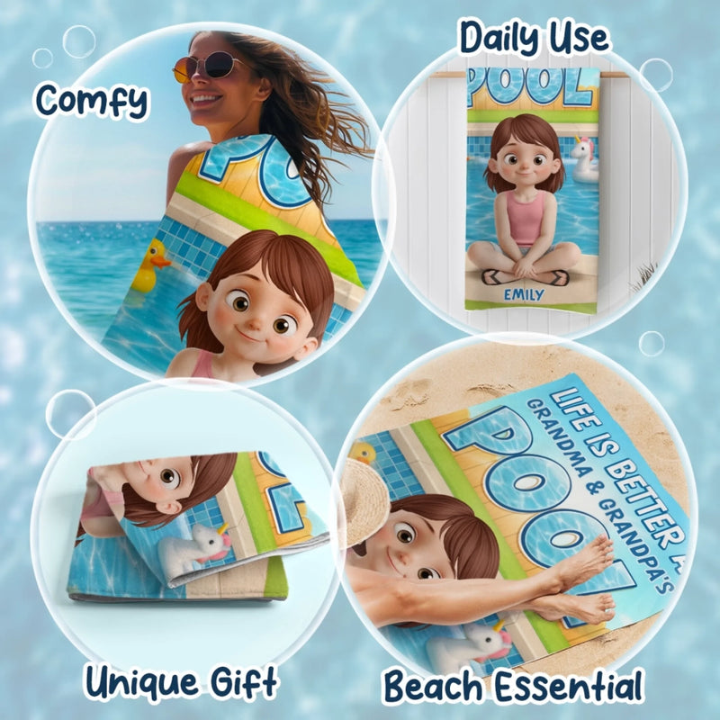 Custom Name Grandma and Grandpa's Pool Gifts for Kids - Personalized Beach Towel