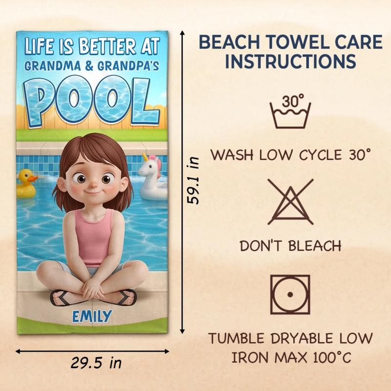 Custom Name Grandma and Grandpa's Pool Gifts for Kids - Personalized Beach Towel