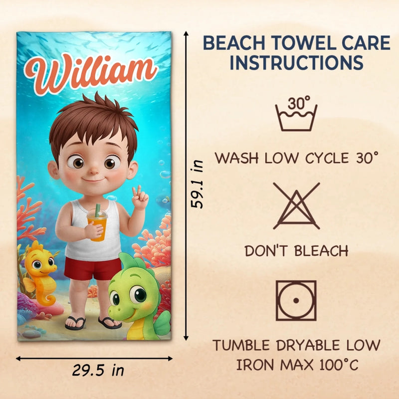 Custom Beach Towel - Personalized Summer Vacation And Travel Gifts For Family, Kids - Stay Cool, Pool Rules