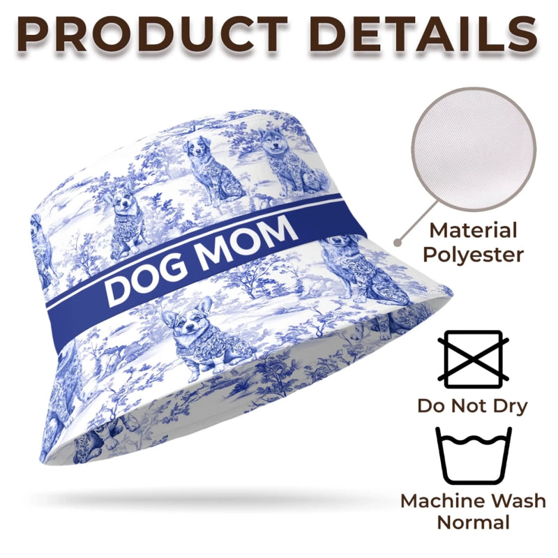 Custom Bucket Hat - Personalized Birthday Gifts For Dog Lovers, Dog Dad And Mom - Blue Toile, Golden Souls