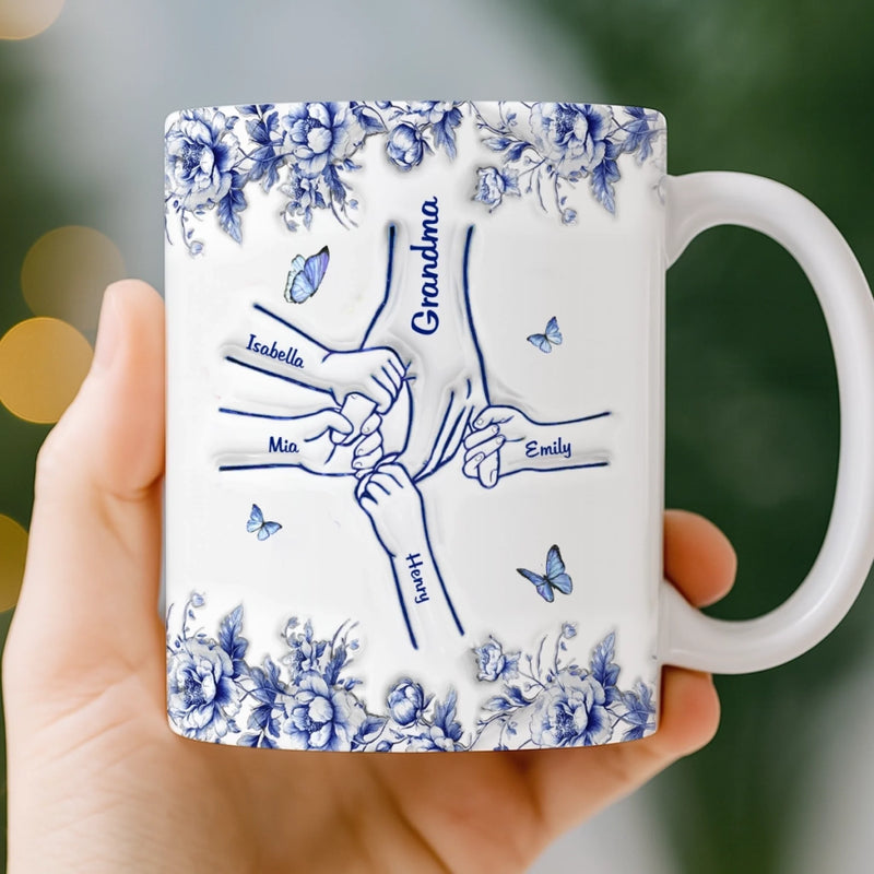 Custom 3D Inflated Effect Printed Mug - Personalized Birthday Gifts For Mom, Grandma - Hand In Hand Through Life