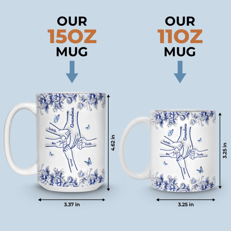 Custom 3D Inflated Effect Printed Mug - Personalized Birthday Gifts For Mom, Grandma - Hand In Hand Through Life