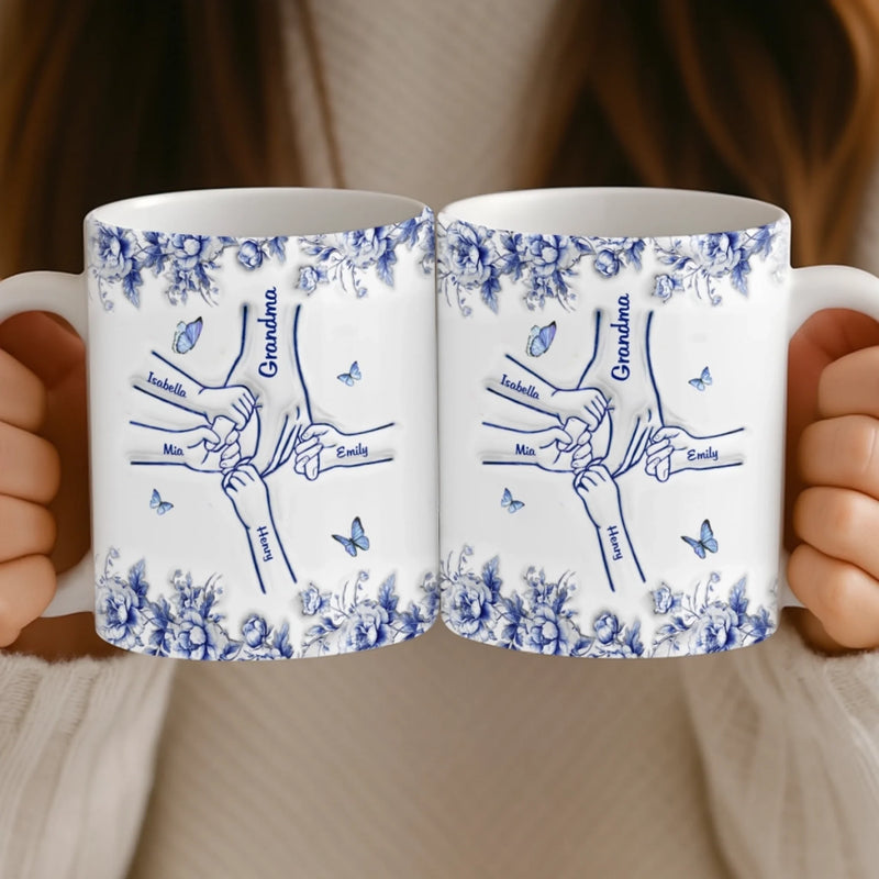 Custom 3D Inflated Effect Printed Mug - Personalized Birthday Gifts For Mom, Grandma - Hand In Hand Through Life