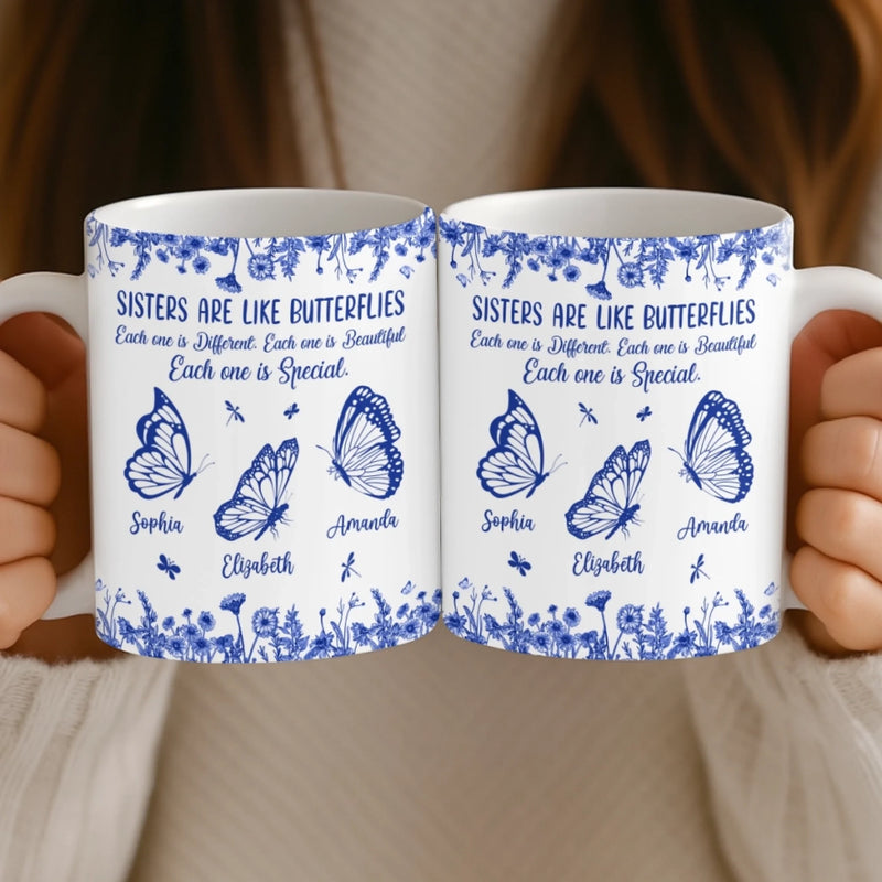Custom Mug - Personalized Best Friend Birthday Gifts For Women - Sisters Bloom On Colorful Wings