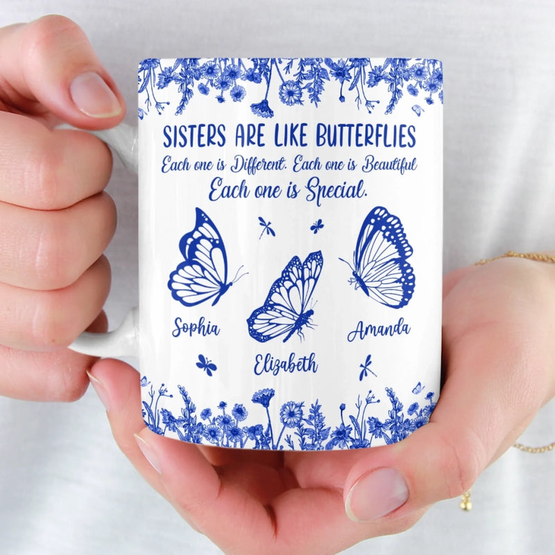 Custom Mug - Personalized Best Friend Birthday Gifts For Women - Sisters Bloom On Colorful Wings