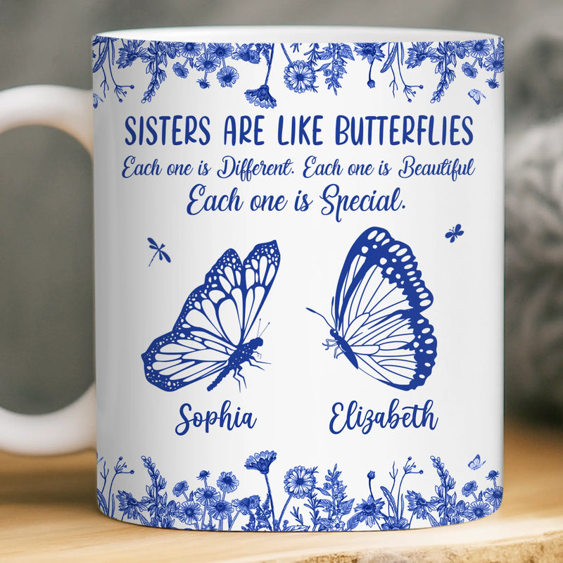 Custom Mug - Personalized Best Friend Birthday Gifts For Women - Sisters Bloom On Colorful Wings
