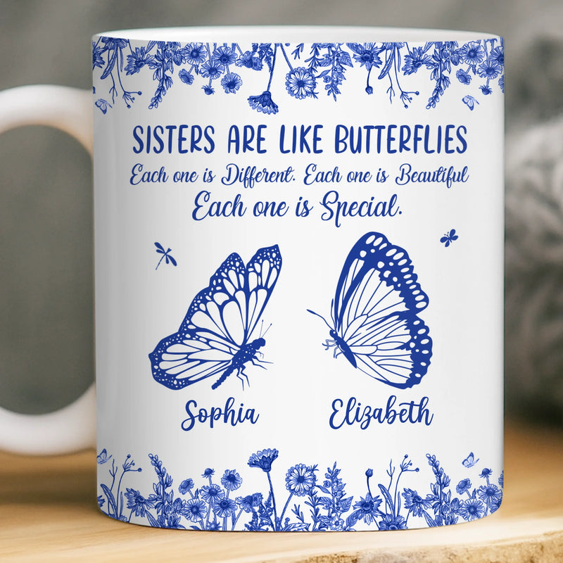 Custom Mug - Personalized Best Friend Birthday Gifts For Women - Sisters Bloom On Colorful Wings