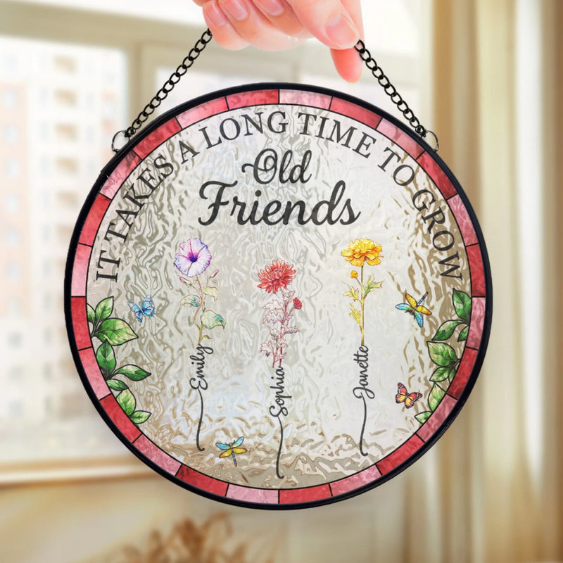 Blooming Together Through The Years - Bestie Personalized Custom Stained Glass Window Hanging Suncatcher - Gift For Best Friends, BFF, Sisters