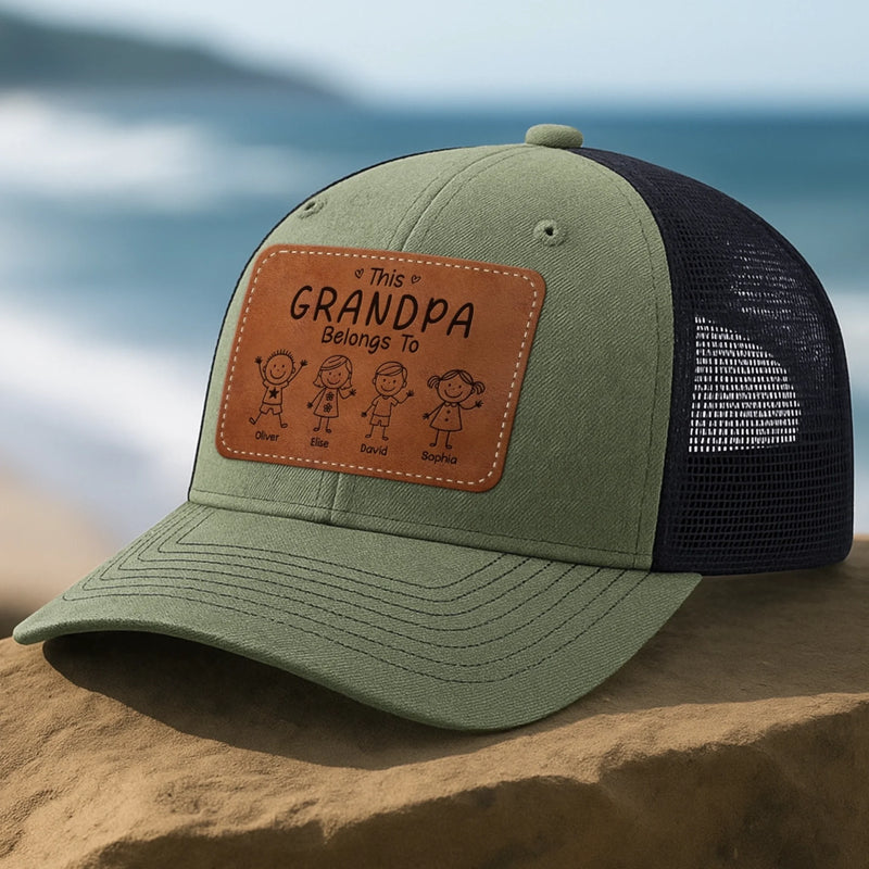 Custom Shaped Leather Patch Hat - Personalized Birthday Gifts For Dad, Grandpa - Holding Family Close Every Day