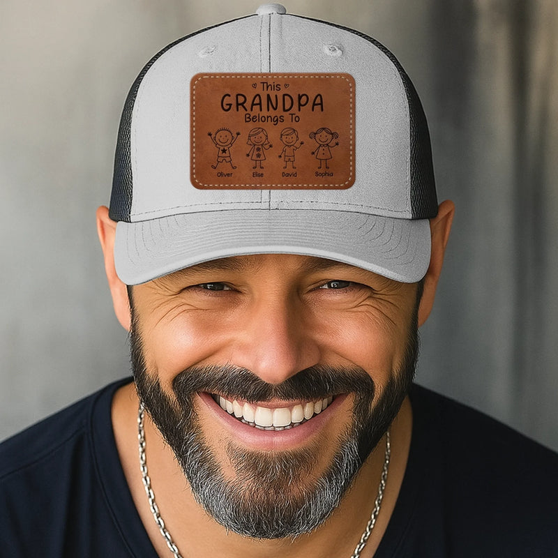Custom Shaped Leather Patch Hat - Personalized Birthday Gifts For Dad, Grandpa - Holding Family Close Every Day