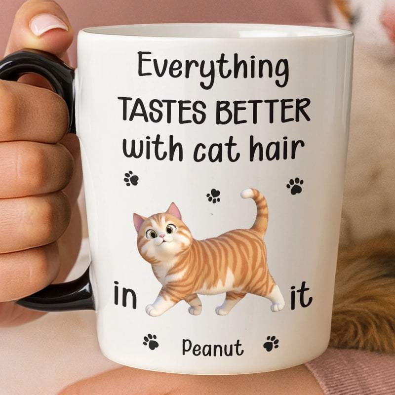 Custom 12oz Cat Handle Ceramic Mug - Personalized Birthday Gifts For Cat Lovers, Cat Mom And Dad - Happiness Is Covered In Cat Hair