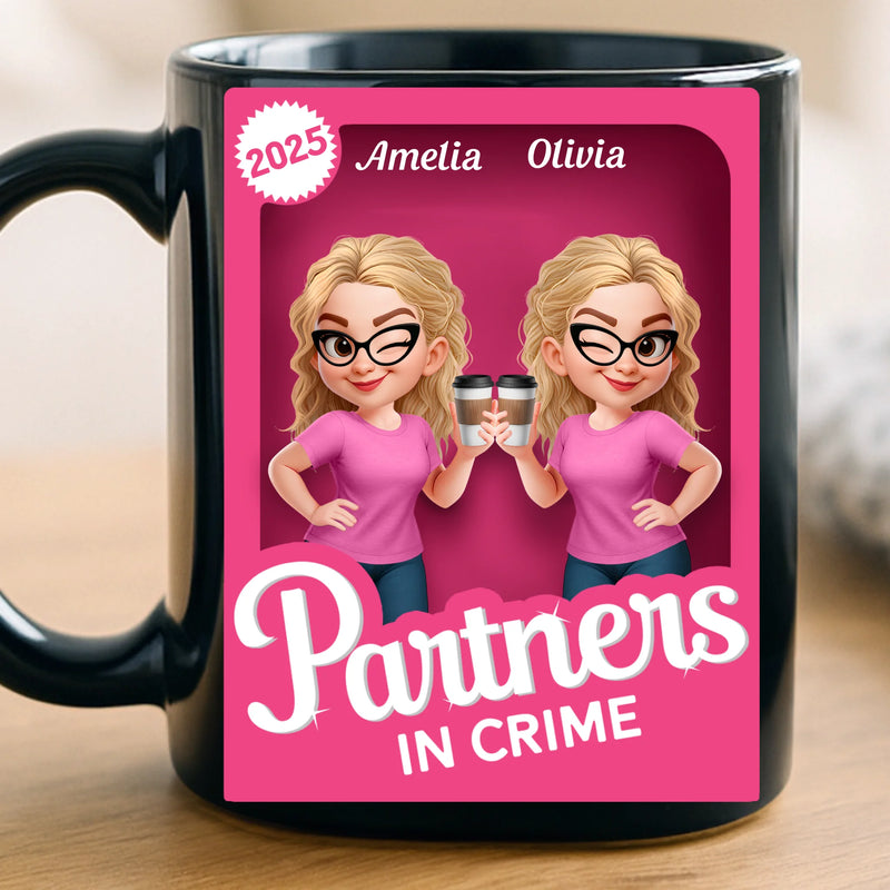 Custom Black Mug - Personalized Best Friend Birthday Gifts For Women, Besties, Sisters, BFF - Partners In Crime