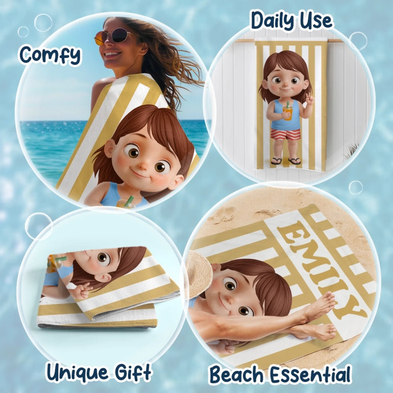 Custom Beach Towel - Personalized Summer Vacation And Travel Gifts For Family, Kids - Poolside Cuteness Overload