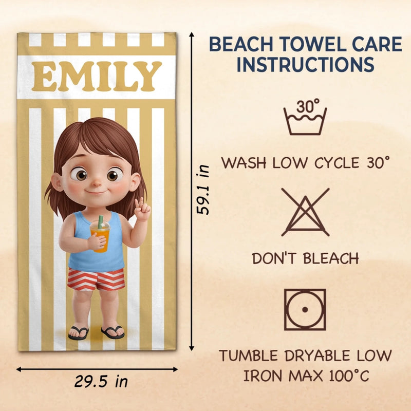 Custom Beach Towel - Personalized Summer Vacation And Travel Gifts For Family, Kids - Poolside Cuteness Overload