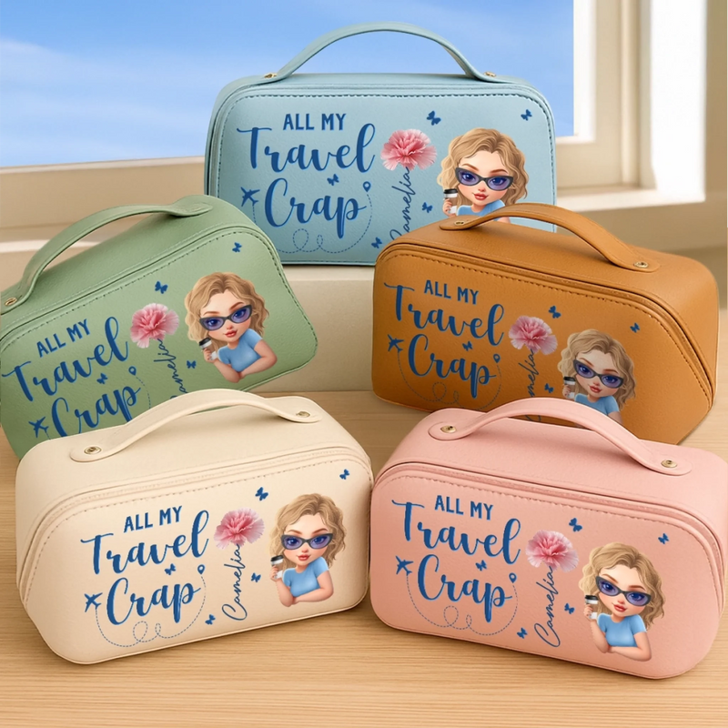 Custom PU Leather Travel Toiletry Bag - Personalized Summer Vacation And Travel Gifts For Women, Men - Sorry, Not Sorry For My Travel Chaos