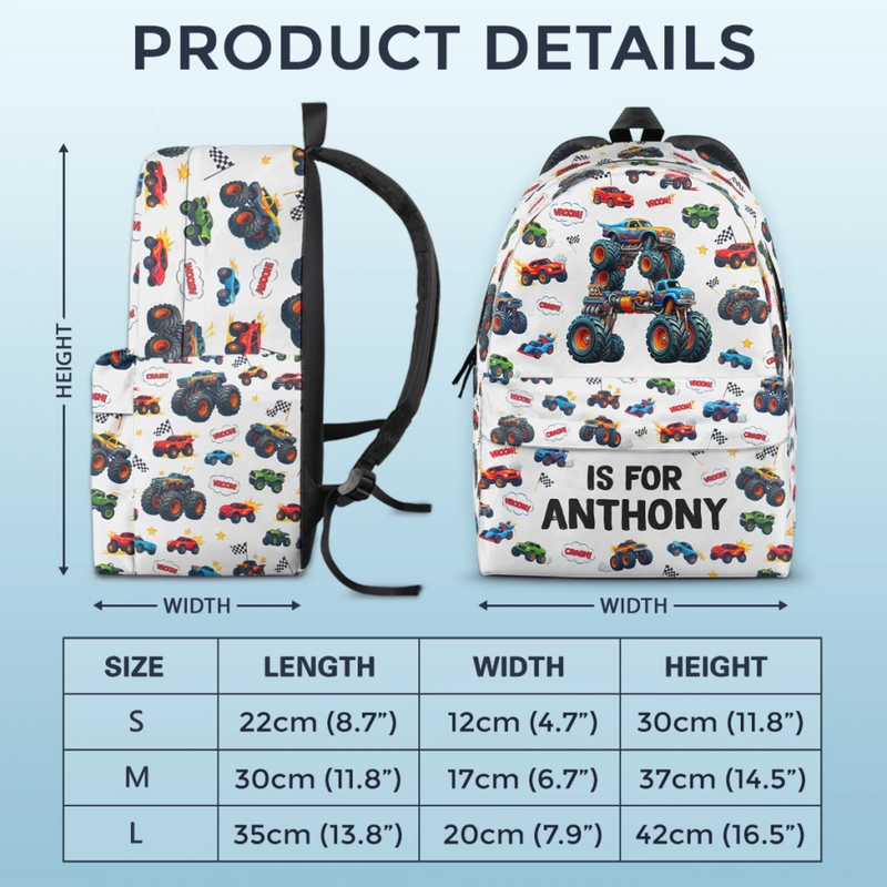 Custom Kids Backpack - Personalized Back To School Gifts For Kids - Big Wheels Bigger Dreams