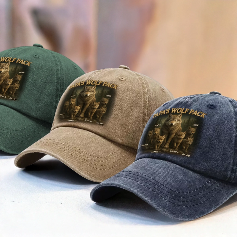 Custom Photo Vintage Washed Denim Baseball Cap - Personalized Birthday Gifts For Dad, Grandpa - Loyal Hearts In One Pack