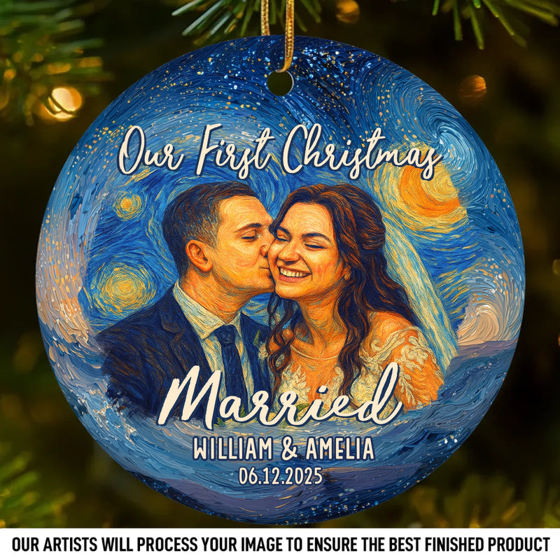 Custom Photo Ceramic Ornament - Personalized Anniversary Christmas Wedding Gifts For Husband And Wife, Him And Her - Jingle Bells And Wedding Bells