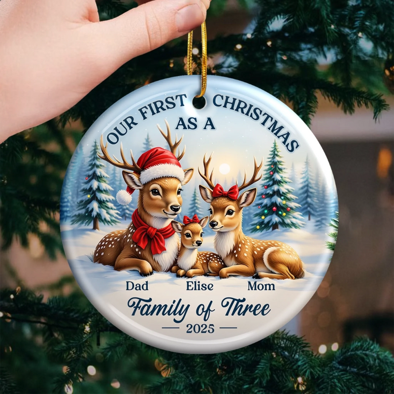 Custom Ceramic Ornament - Personalized Christmas Birthday Gifts For Mom, Dad, Kids - Celebrating Christmas As A Trio