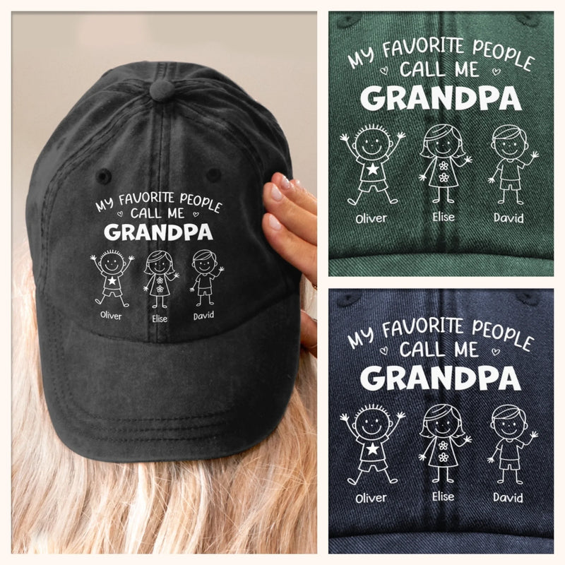 Custom Name Grandpa Gifts for Grandfathers - Personalized Washed Baseball Cap