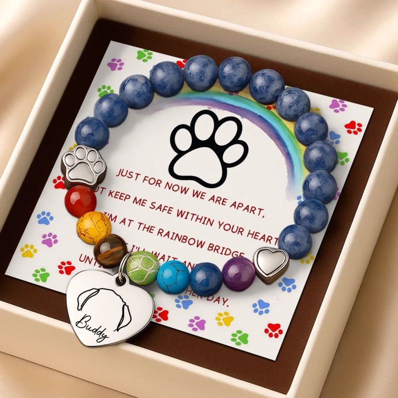 Custom Rainbow Bridge Bracelet - Personalized Pet Memorial Gifts For Dogs And Cats - Waiting At The Rainbow Bridge