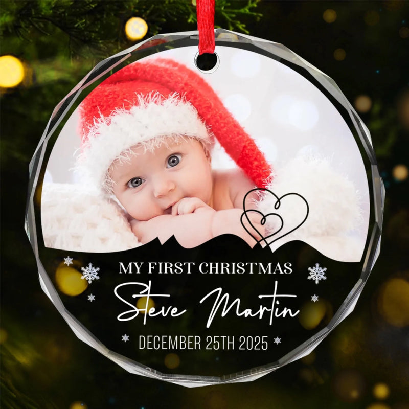 Custom Photo Welcome To The World - Family Personalized Custom Circle Glass Ornament - Christmas Gift For Baby Kids, Newborn Baby