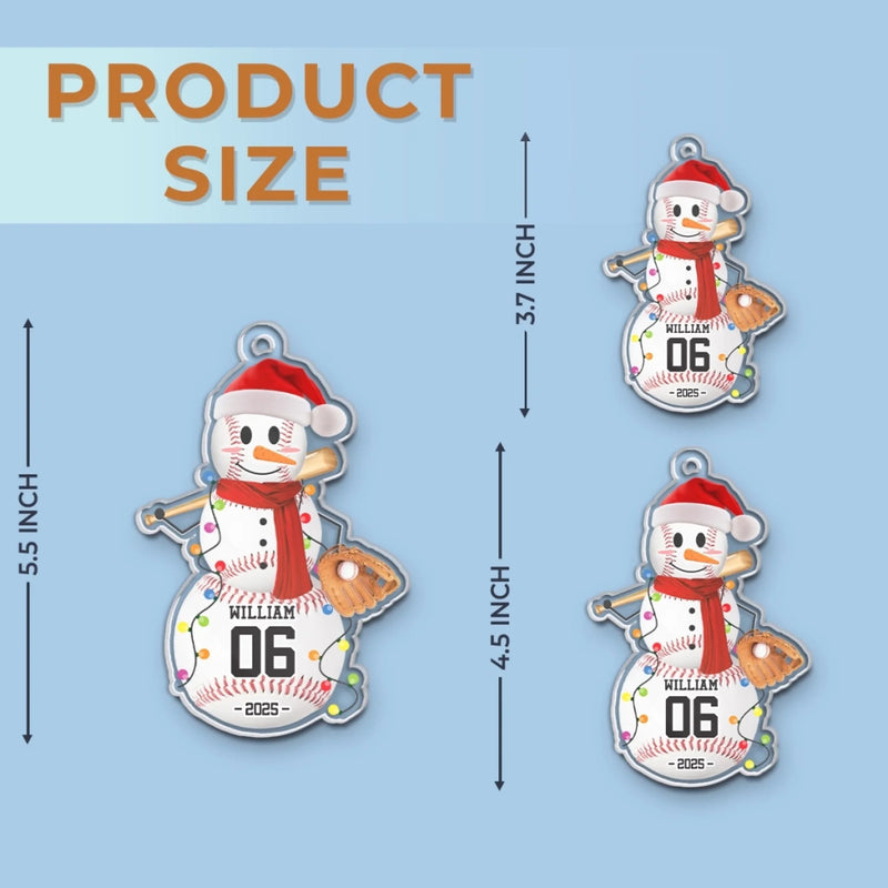 Custom Name Baseball Snowman Christmas Gifts for Baseball Players - Personalized Ornament
