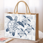 Custom Name Turtle Family Gifts for Grandma - Personalized Full Print Jute Tote Bag