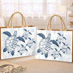 Custom Name Turtle Family Gifts for Grandma - Personalized Full Print Jute Tote Bag