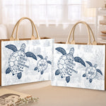 Custom Name Turtle Family Gifts for Grandma - Personalized Full Print Jute Tote Bag