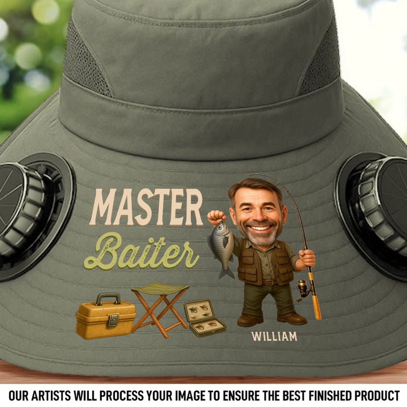 Custom Photo Hat With Fans Solar Power - Personalized Birthday Fishing Gifts For Fisherman, Dad, Grandpa - Reel Legends Never Die