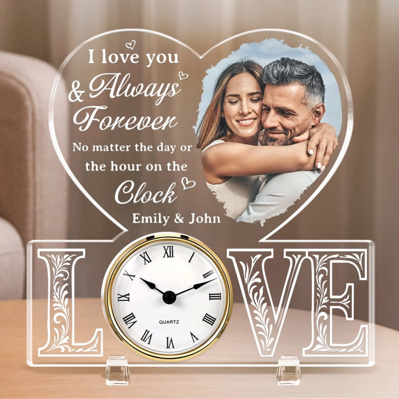Custom Photo Acrylic Desk Clock - Personalized Anniversary Wedding Gifts For Husband And Wife, Him And Her - You Are My Favorite Hour Of Every Day