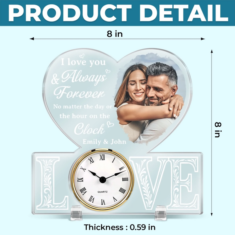 Custom Photo Acrylic Desk Clock - Personalized Anniversary Wedding Gifts For Husband And Wife, Him And Her - You Are My Favorite Hour Of Every Day