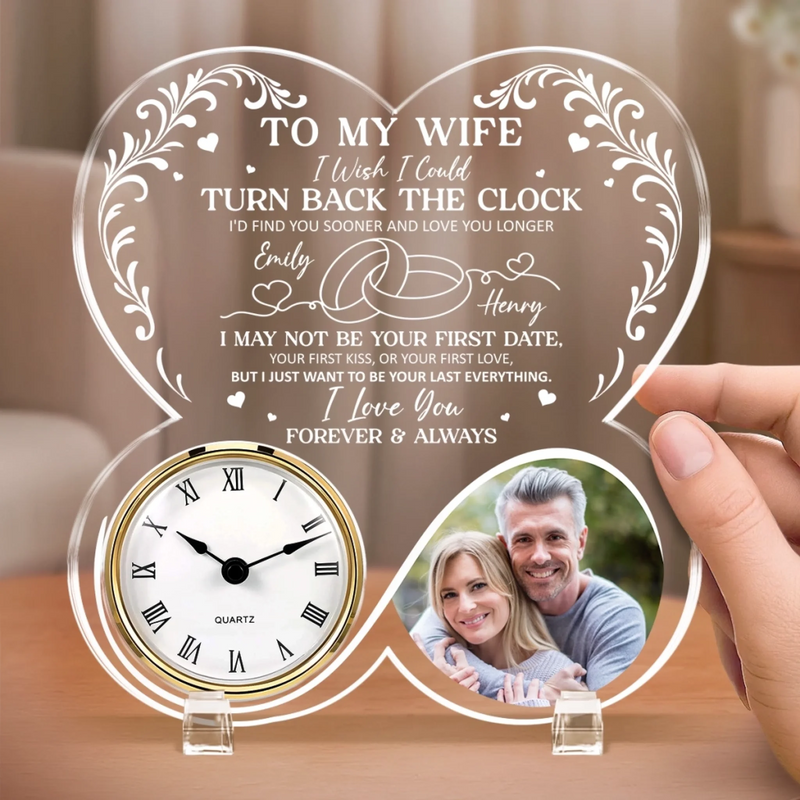 Custom Photo Acrylic Desk Clock - Personalized Anniversary Wedding Gifts For Husband And Wife, Him And Her - From Sunrise To Sunset, You’re My Always