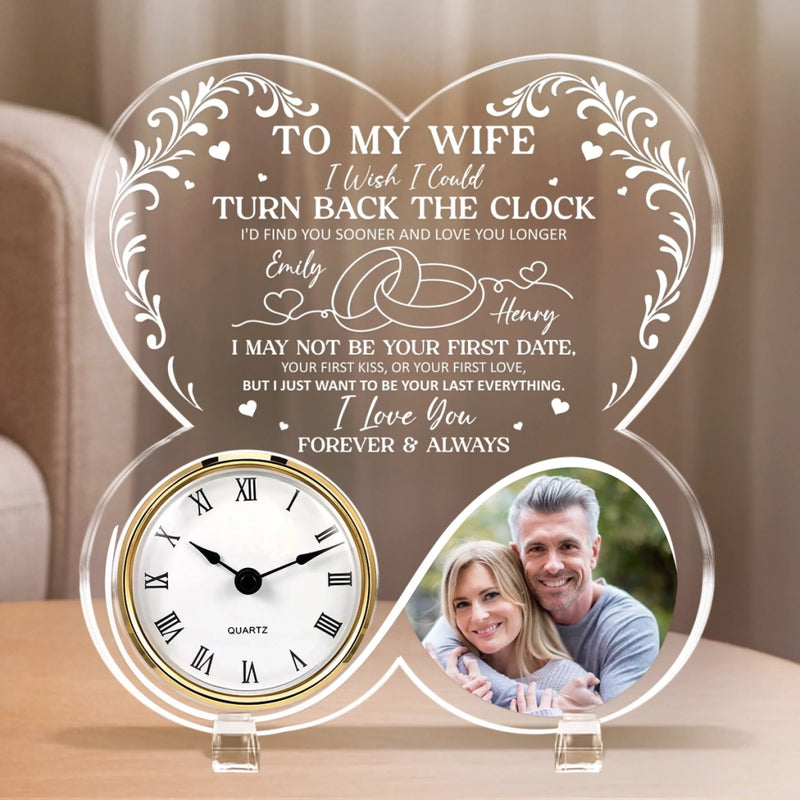 Custom Photo Acrylic Desk Clock - Personalized Anniversary Wedding Gifts For Husband And Wife, Him And Her - From Sunrise To Sunset, You’re My Always