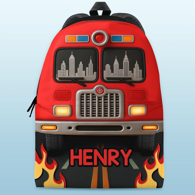 Custom Name Fire Truck Gifts for Kids - Personalized Kid Backpack